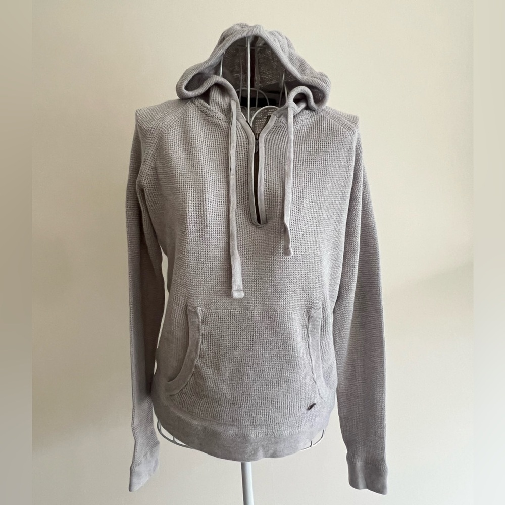 Prana Milani Quarter Zip Waffle Knit Pullover Hoodie Sweater XS Cotton Wool